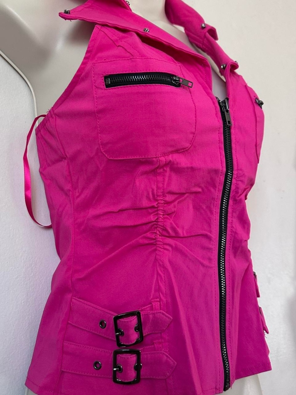 Hot Pink Stud-Trim Sleeveless Zip Front Jacket - Picture 4 of 7